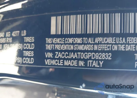 2016 Jeep Renegade Sport z USA, uszkodzony, nr VIN ZACCJAAT0GPD92832